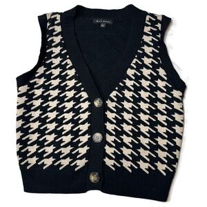 Haute Monde Houndstooth Sweater Vest L Y2K Preppy School Girl Dark Academia